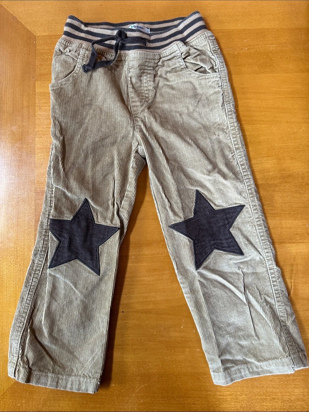 Baby Boden Tan Corduroy Joggers with Dark Star Knee Patches